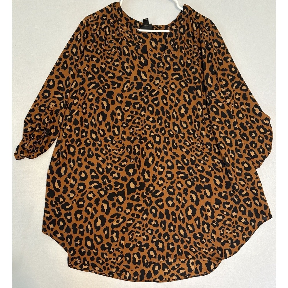 Worthington Women's Blouse Animal Print Size 2X- Roll Tab Sleeves